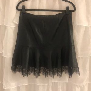Black leather skirt with lace trim